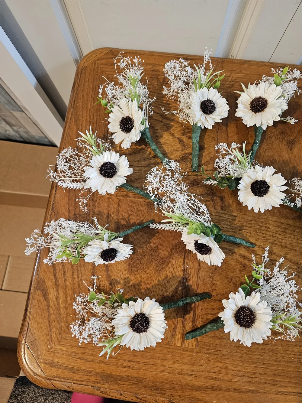 White Sunflower Boutonniere Sola Wood Flowers With Dried And Artificial Greens